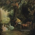 Un alto en la persecución del rococó clásico de Jean Antoine Watteau